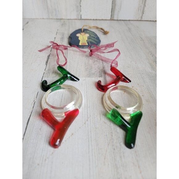 Joy to the World Angel cherub set xmas ornament snow mistletoe - Picture 3 of 8